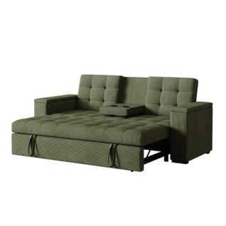 Noho - Canapé 3 Places Convertible Vert Velours Côtelé