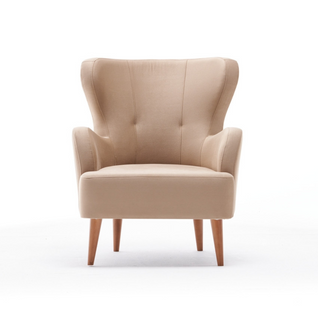Smith - Fauteuil En Velours Beige Avec Accoudoirs