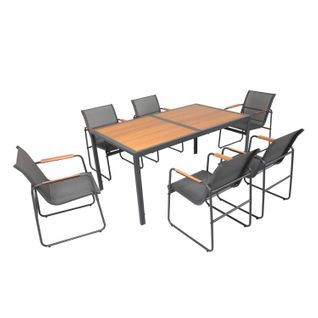 Foggia - Salon De Jardin 6 Places Anthracite Et Bois