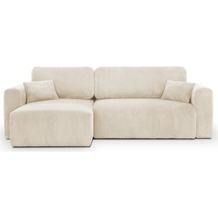 Canapé D'angle Réversible Convertible 4 Places Avec Coffre En Velours Côtelé Beige - Davis