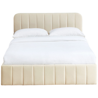 Lit Coffre Adulte 180x200 Cm Avec Tête De Lit Capitonnée En Velours Beige - Ava