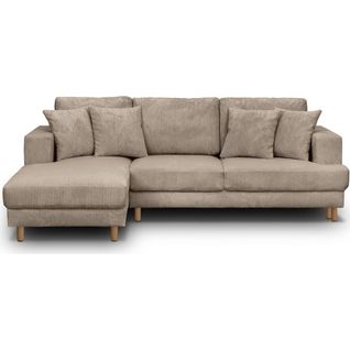 Canapé D'angle à Gauche Convertible 4 Places En Velours Côtelé Taupe - Marceau