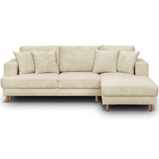 Canapé D'angle à Droite Convertible 4 Places En Velours Côtelé Beige - Marceau