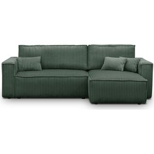 Canapé D'angle Convertible Réversible 4 Places En Velours Gros Côtelé Vert Foncé - Livia
