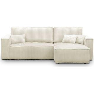 Canapé D'angle Convertible Réversible 4 Places En Velours Gros Côtelé Beige - Livia