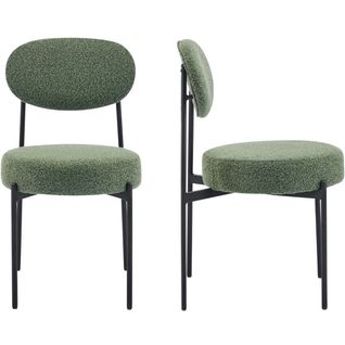 Lot De 2 Chaises En Tissu Bouclé Vert, Piètement Métal Noir - Evora