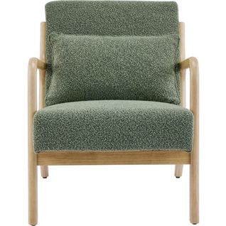 Fauteuil En Bois Et Tissu Bouclé Vert - Lanna