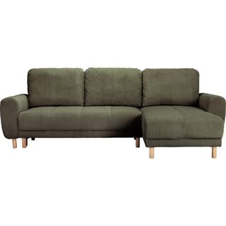 Canapé D'angle Convertible Réversible 3/4 Places En Velours Côtelé Vert Kaki - Alva
