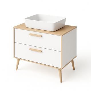 Ensemble Meuble Nordic Zeus Blanc/chêne Naturel Et Vasque à Poser 79,50cm