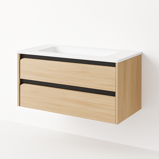 Ensemble Meuble Indico Hêtre/noir + Vasque Céramique Flat 100cm