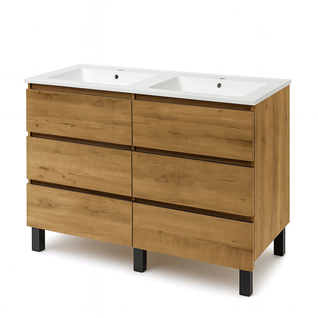 Ensemble Salle De Bains Black Inglet Bois Au Sol 6 Tiroirs 120cm