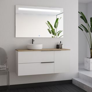 Meuble De Salle De Bain 100cm Avec Vasque à Poser Ronde - Blanc - King Et Miroir LED Stam