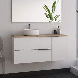 Meuble De Salle De Bain 100cm Avec Vasque à Poser Ronde - Sans Miroir - Blanc - King