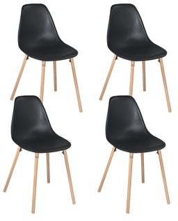 Lot 4 Chaises Scandinaves De Cuisine Siège Plastique Souple Pieds Bois Clair Ova (noir)