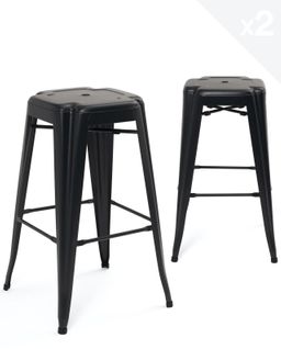 Lot De 2 Tabourets De Bar Industriels Métal Hauteur 76 Cm Empilables Booka (noir)