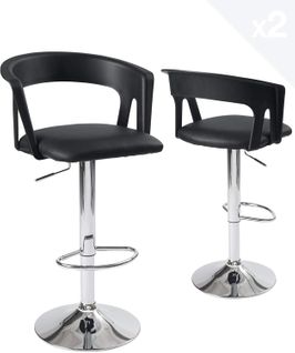 Lot 2 Tabourets De Bar Dossier Accoudoirs Coussin Pivotant Hauteur Réglable Ayo (noir)