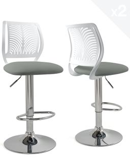 Lot 2 Chaises De Bar Coussin Simili, Pivotant Hauteur Réglable Sawa (blanc Gris)
