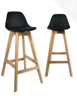 Lot 2 Chaises De Bar Scandinaves Hauteur 67 Cm Coussin Simili Pieds Bois Mali (noir)