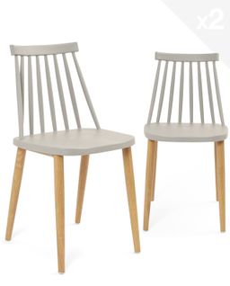 Lot 2 Chaises De Cuisine Scandinaves Siège Plastique à Barreaux Pied Métal Ton Bois Bao (gris)