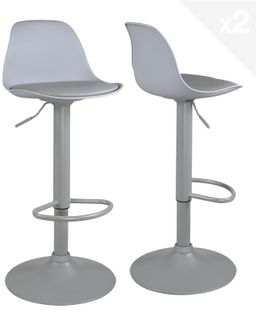 Lot 2 Tabourets De Bar Design Coussin Simili Pivotant Hauteur Réglable Sig (gris Intégral)