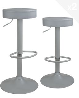 Lot 2 Tabourets Bar Rond Siège Simili Rembourré Pivotant Hauteur Réglable Yo (gris Intégral)