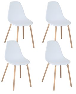 Lot 4 Chaises Scandinaves De Cuisine Siège Plastique Souple Pieds Bois Clair Ova (blanche)