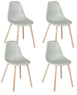 Lot 4 Chaises Scandinaves De Cuisine Siège Plastique Souple Pieds Bois Clair Ova (gris)