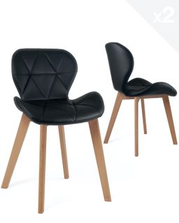 Lot 2 Chaises Scandinaves Simili Matelassé Rembourré Pieds Bois Clair Fati (noir)