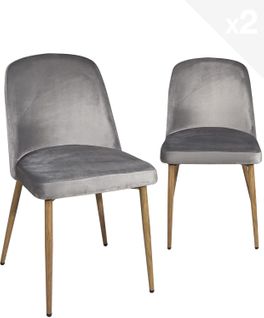 Lot 2 Chaises Salon Salle à Manger Velours Rembourré Pieds Métal Ton Bois Clair Dima (gris)