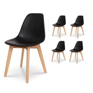 Lot De 4 Chaises Style Scandinave Modèle Gabby - Coque En Résine Noire Et Pieds En Bois Naturel