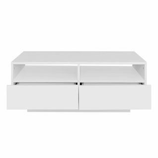 Table Basse Avec 4 Tiroirs Avec Lumière LED - Finition Brillante - Blanc
