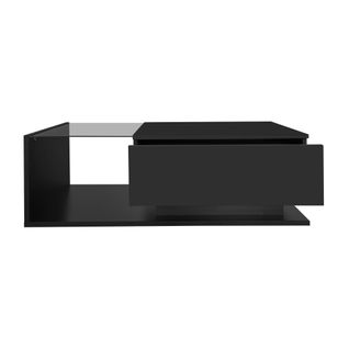 Table Basse Avec Éclairage LED - Avec Plateau En Verre Et Tiroirs - Noir