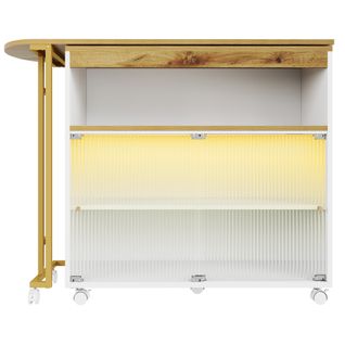 Buffet、meuble De Bar Pivotant Et Escamotable Avec LED - Compartiments De Rangemnt - Blanc
