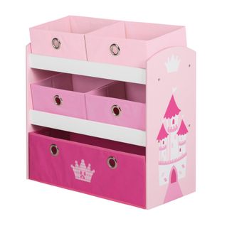 Étagère De Jouets Pour La Chambre D'enfant En Bois Rose Avec 5 Boites En Toile - Krone