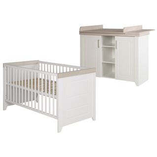 Set De Meubles Felicia - Lit Bébé Évolutif + Commode à Langer - Blanc / Décor Bois