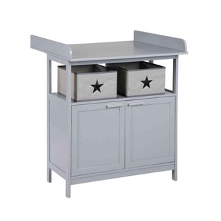 Meuble À Langer Bébé En Bois Gris 2 Portes   2 Boîtes De Rangement Hamburg