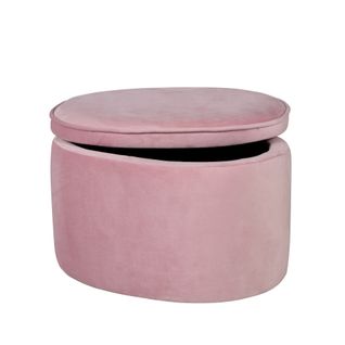 Tabouret Ovale En Velours Pour Chambre Enfant Lil Sofa - Avec Coffre De Rangement - Rose