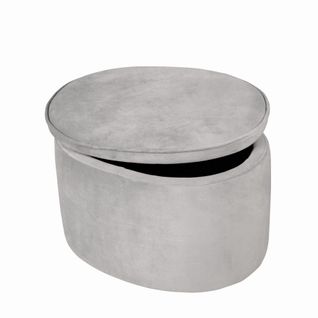 Tabouret Ovale En Velours Pour Chambre Enfant Lil Sofa - Avec Coffre De Rangement - Gris