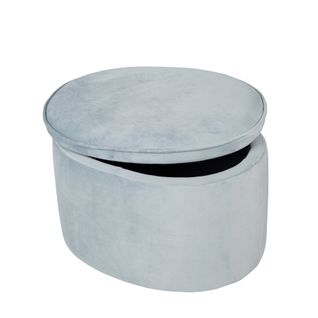 Tabouret Ovale En Velours Pour Chambre Enfant Lil Sofa - Avec Coffre De Rangement - Bleu Clair