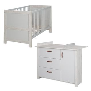 Set De Meubles Mila - Lit Bébé Évolutif + Commode à Langer - Gris Clair