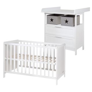 Set De Chambre Hamburg - Commode à Langer + Lit Cododo 60x120 - Blanc