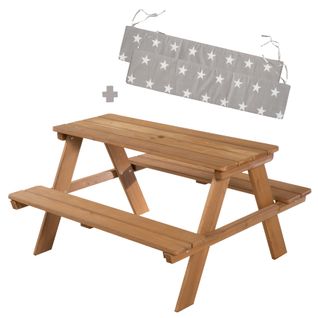 Table Pique-nique Enfants En Bois Massif Teck Avec 2 Coussins - Picnic For 4 Outdoor+