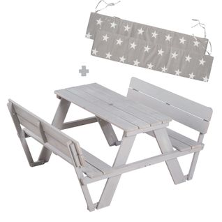 Table Pique-nique Enfants Avec Bancs à Dossier Gris + 2 Coussins - Picnic For 4 Outdoor+