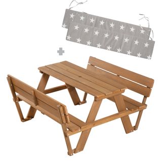 Table Pique-nique Enfants Avec Bancs à Dossier Teck + 2 Coussins - Picnic For 4 Outdoor+