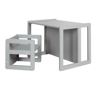 Ensemble Table Et Chaise Réversibles Pour Enfants - 3 Hauteurs D'assise - Bois Laqué Gris