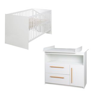 Chambre Bébé Duo Lilo : Lit Évolutif + Commode à Langer Avec Plan Amovible - Blanc Mat