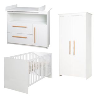 Chambre Complète De Bébé Lilo : Lit Évolutif + Commode à Langer + Armoire 2 Portes - Blanc Mat