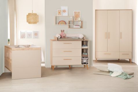 Chambre Bébé Complète - Lit Évolutif + Commode à Langer + Armoire - Cashmere Et Châtaignier - Jil