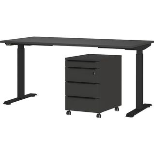 Bureau Et Caisson-tiroirs Avec Serrure Hermoso - 217x80x72-118cm - Réglable Électriquement -