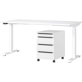 Bureau Et Caisson-tiroirs Hermoso - 217x80x72-118cm - Réglable Électriquement - Blanc
